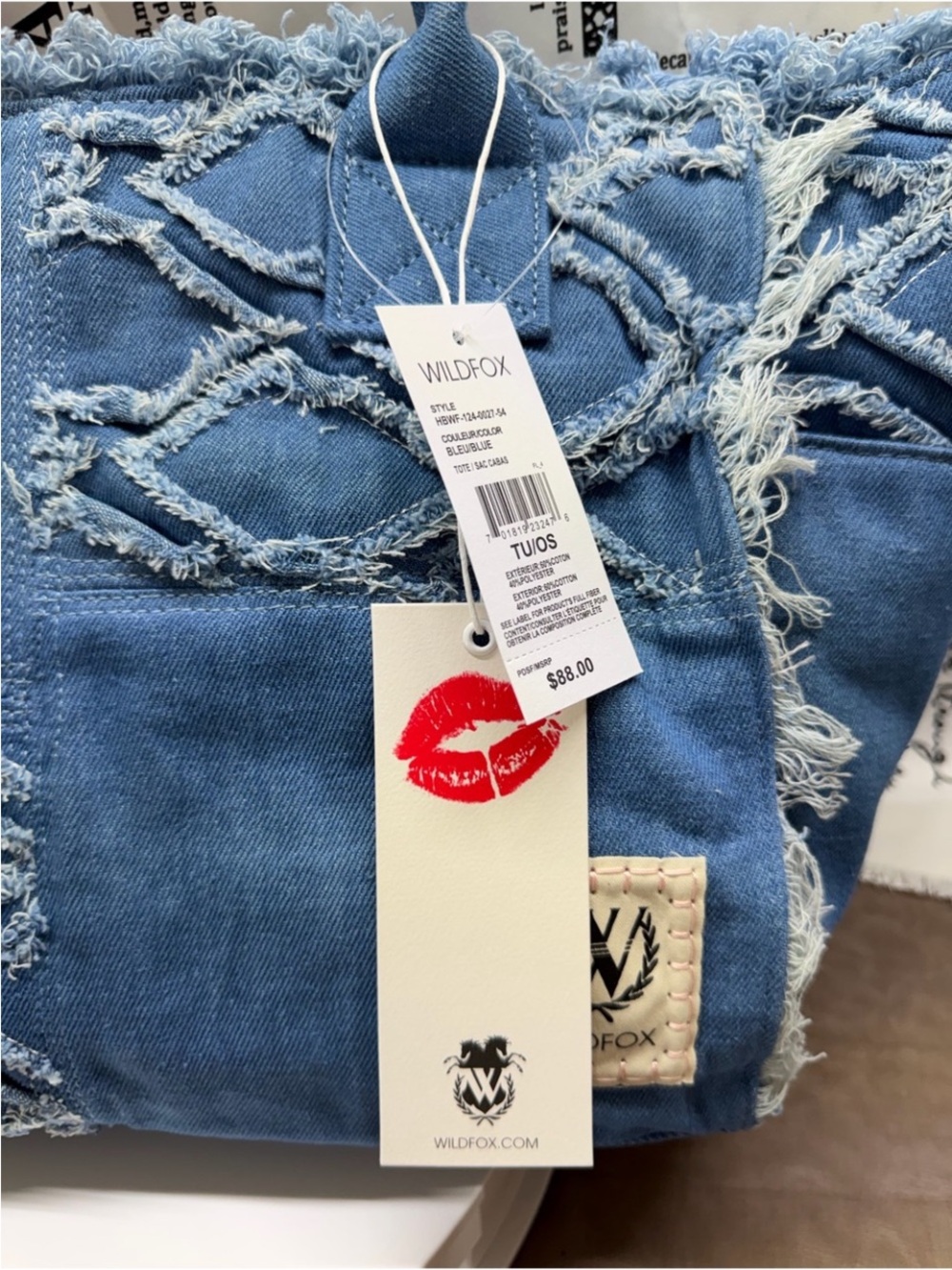 NWT Wildfox Denim Frayed Tote Bag - Blue - Picture 2 of 6